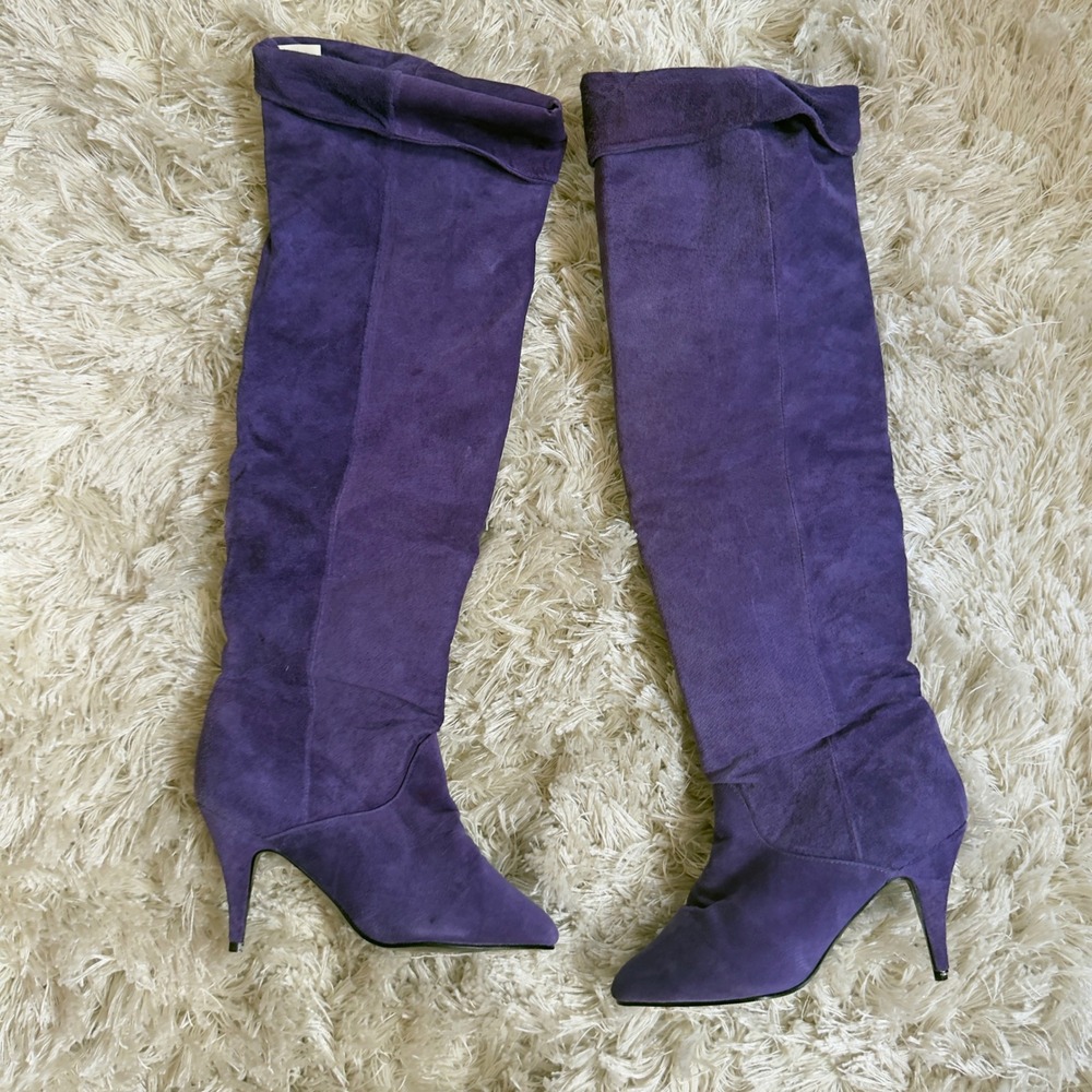 Precis Purple Suede Leather Over Knee Stiletto Boots Heart Zip Size 7B